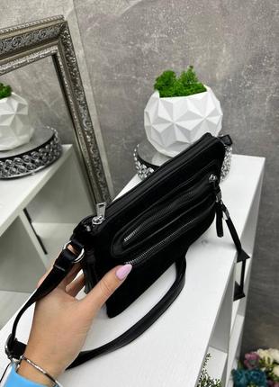 Черная практичная универсальная стильная качественная сумочка натуральная замша искусственная кожа5 фото