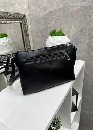 Черная практичная универсальная стильная качественная сумочка натуральная замша искусственная кожа7 фото