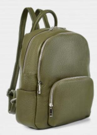 Рюкзак жіночий шкіряний італійський рюкзак хакі олива зелений