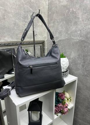 Серая стильная удобная трендовая сумка мешок6 фото