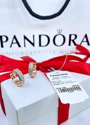 Срібні сережки пандора 282622c01 сережки круглі два ряди паве камені камінці рожеве золото позолота срібло проба 925 нові з биркою pandora1 фото