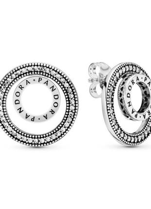 Срібні сережки пандора 297446cz сережки з логотипом трансформери круглі з камінням камінчиками срібло проба 925 нові з биркою pandora6 фото