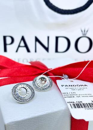 Срібні сережки пандора 297446cz сережки з логотипом трансформери круглі з камінням камінчиками срібло проба 925 нові з биркою pandora3 фото