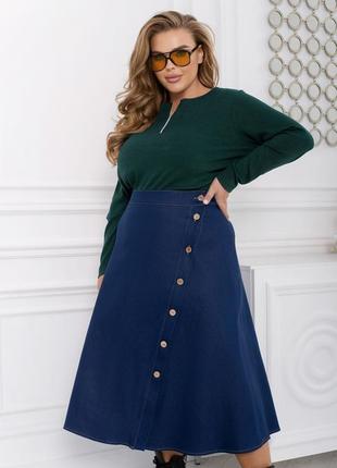 Жіночна джинсова спідниця міді роз. 48-50, 52-54, 56-58, 60-62, 64-66, 68-70