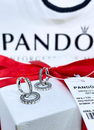 Срібні сережки пандора 299052c01 сережки сережки сяючі подвійні два круги з логотипом коло з каменів срібло проба 925 нові з биркою pandora3 фото
