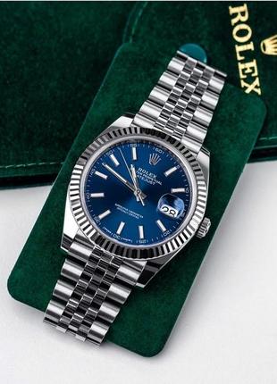 Механические часы rolex datejust silver-blue. автоподзавод