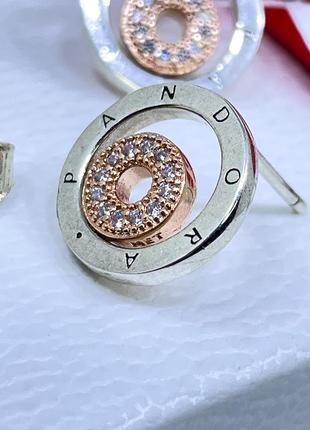 Серебряные серьги пандора 282314c01 серёжки гвоздики пусеты кольца с логотипом розовое золото позолота серебро проба 925 новый с биркой pandora4 фото