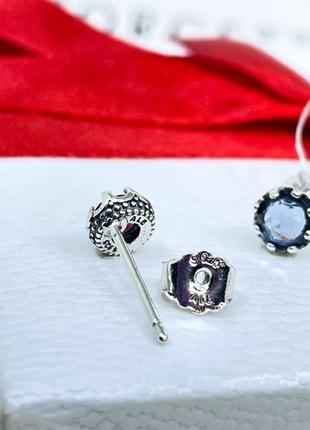 Серебряные серьги пандора 298311nmb серёжки корона с короной с камнем синий кристалл серебро проба 925 новые с биркой pandora5 фото