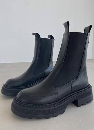 Распродажа натуральные кожаные черные демисезонные и зимние ботинки - челси