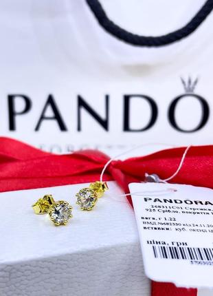 Срібні сережки пандора 268311c01 сережки з короною з каменем прозорим золото позолота срібло проба 925 нові з биркою pandora3 фото