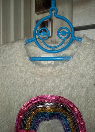 Нарядный теплый пушистый свитер свитер свитер кофта травка с радугой f&f для девочки 3-4 года4 фото