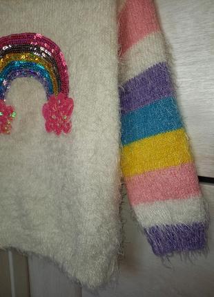 Нарядный теплый пушистый свитер свитер свитер кофта травка с радугой f&f для девочки 3-4 года5 фото