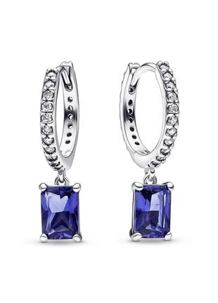 Срібні сережки пандора 292381c01 сережки коло із синім кристалом та прозорими камінцями камінчиками срібло проба 925 нові з биркою pandora6 фото