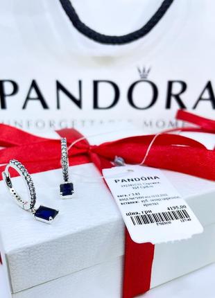 Срібні сережки пандора 292381c01 сережки коло із синім кристалом та прозорими камінцями камінчиками срібло проба 925 нові з биркою pandora