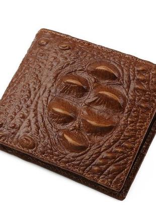 Шкіряний коричневий чоловічий гаманець портмоне під рептилію5 фото
