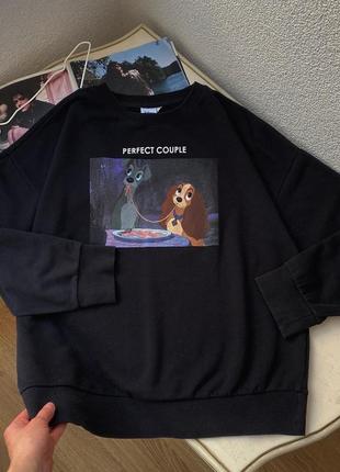 🤍классный коттоновый черный свитшот disney с песиками из мультфильма🥰2 фото