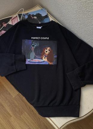 🤍классный коттоновый черный свитшот disney с песиками из мультфильма🥰4 фото