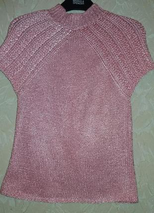 Рожевий джемпер з коротким рукавом-реглан. ручна робота. розмір s-m (44-46)1 фото