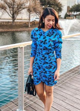 Новое синее вискозное платье zara с цветами последние коллекции 💙🍂9 фото