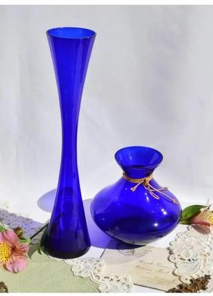 Винтажные вазы для цветов! кобальтовое стекло. гермаия.1 фото