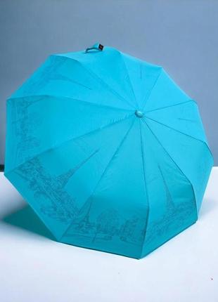 Женский зонт полуавтомат складной от дождя toprain 10 спиц с рисунком внутри голубой2 фото