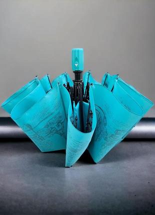 Женский зонт полуавтомат складной от дождя toprain 10 спиц с рисунком внутри голубой6 фото