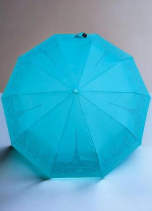 Женский зонт полуавтомат складной от дождя toprain 10 спиц с рисунком внутри голубой8 фото