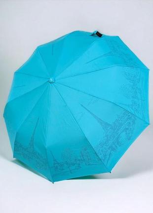 Женский зонт полуавтомат складной от дождя toprain 10 спиц с рисунком внутри голубой9 фото