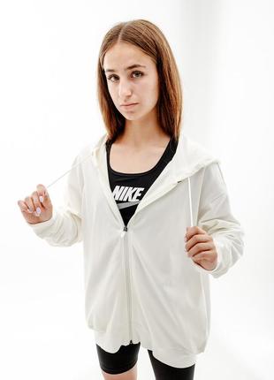 Женская толстовка nike w nsw jrsy os fz hoodie  бежевый s (7ddm6415-133 s)