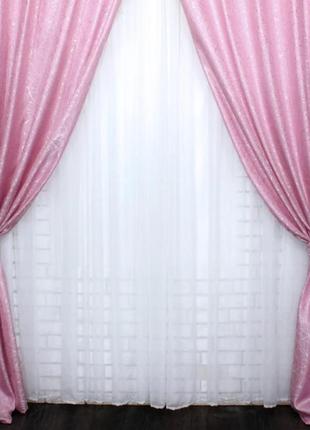 Комплект готовых жаккардовых штор "савана", цвет розовый2 фото