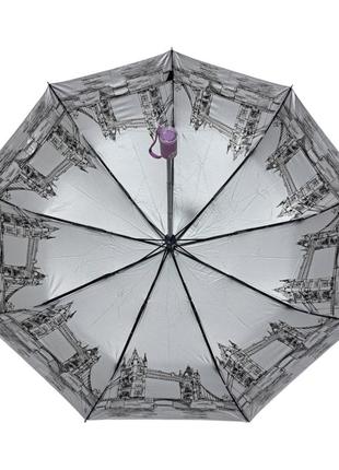 Женский зонтик автомат серебряный дождь с узором изнутри #0729/32 фото