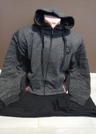 Костюм утеплений з начосом на хутрі для хлопчика підлітка графіт 14-18 років куртка штани  чорний