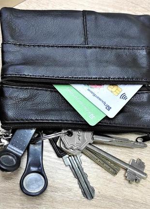 Ключниця чорна шкіряна для ключів монет 10*14*1 (туреччина)