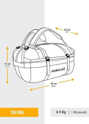 Спортивна дорожня сумка/рюкзак для трекінгу forclaz 30-40л 50 x 31 x 20см бірюзовий2 фото