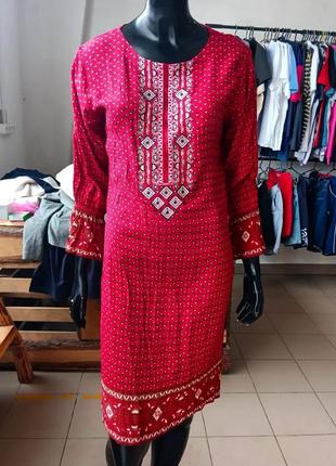 Червона етно сукня, розмір l6 фото