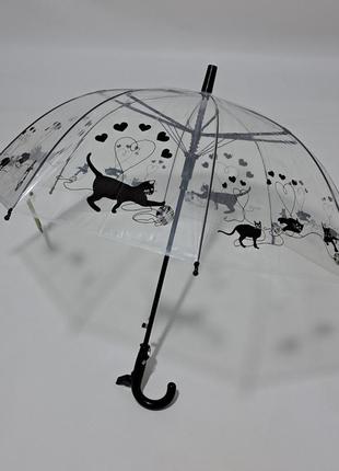 Детский зонтик rain proof прзрачный с кошками #10223 фото