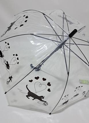 Детский зонтик rain proof прзрачный с кошками #10221 фото