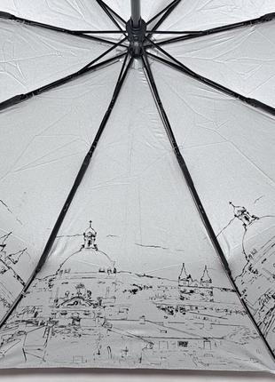 Женский зонтик автомат серебряный дождь с узором изнутри #0729/16 фото