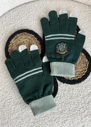 Перчатки для сенсорных экранов, рукавички с эмблемой слизерин, гарри поттер