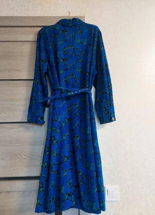 Винтажное платье миди с отложным воротником, волошкового цвета(14-16 размер)5 фото