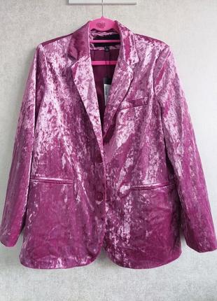 🥼велюровый🥼бархатный пиджак, цвет розовой фуксии, vero moda(размер 10-12)