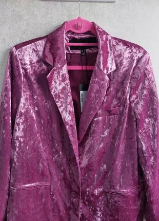 🥼велюровый🥼бархатный пиджак, цвет розовой фуксии, vero moda(размер 10-12)6 фото