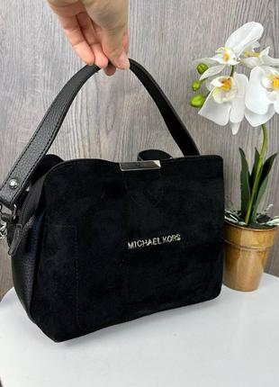 Женская замшевая сумка в стиле майкл корс черная, мини сумочка натуральная замша michael kors
