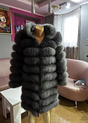 Натуральна шуба, шубка, песцова шуба, з капюшоном, шуба, шубка