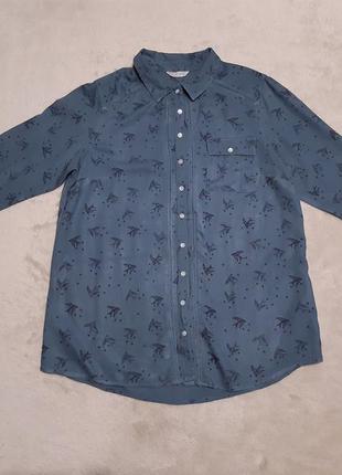 Сорочка в ластівки принт довгий рукав віскоза розмір 10-12 marks & spencer2 фото