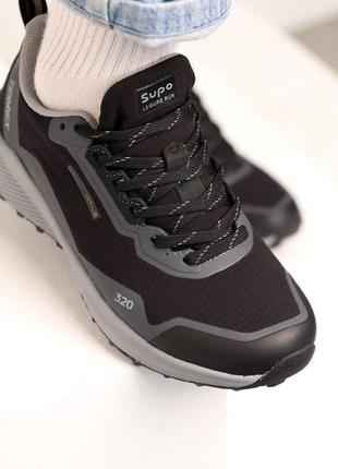 Стильные качественные мужские черно-серые термо кроссовки, влагостойкие, демисезонные, логоловая обувь на осень6 фото