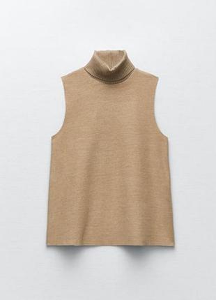 Трикотажная жилетка с горлом zara кэжуал кэмэл