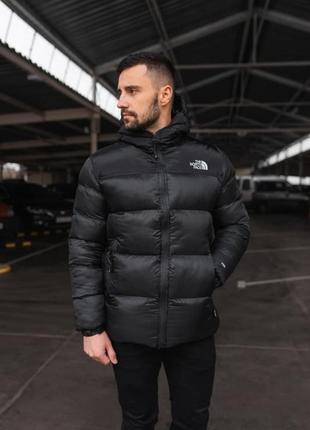 Куртка зимняя в стиле the north face черная светоотражающий лого турция