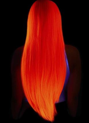 Перука довге пряме волосся світиться в темряві неонове прямий пробір без чубчика3 фото