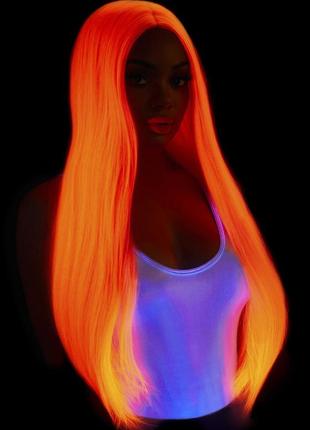 Перука довге пряме волосся світиться в темряві неонове прямий пробір без чубчика2 фото